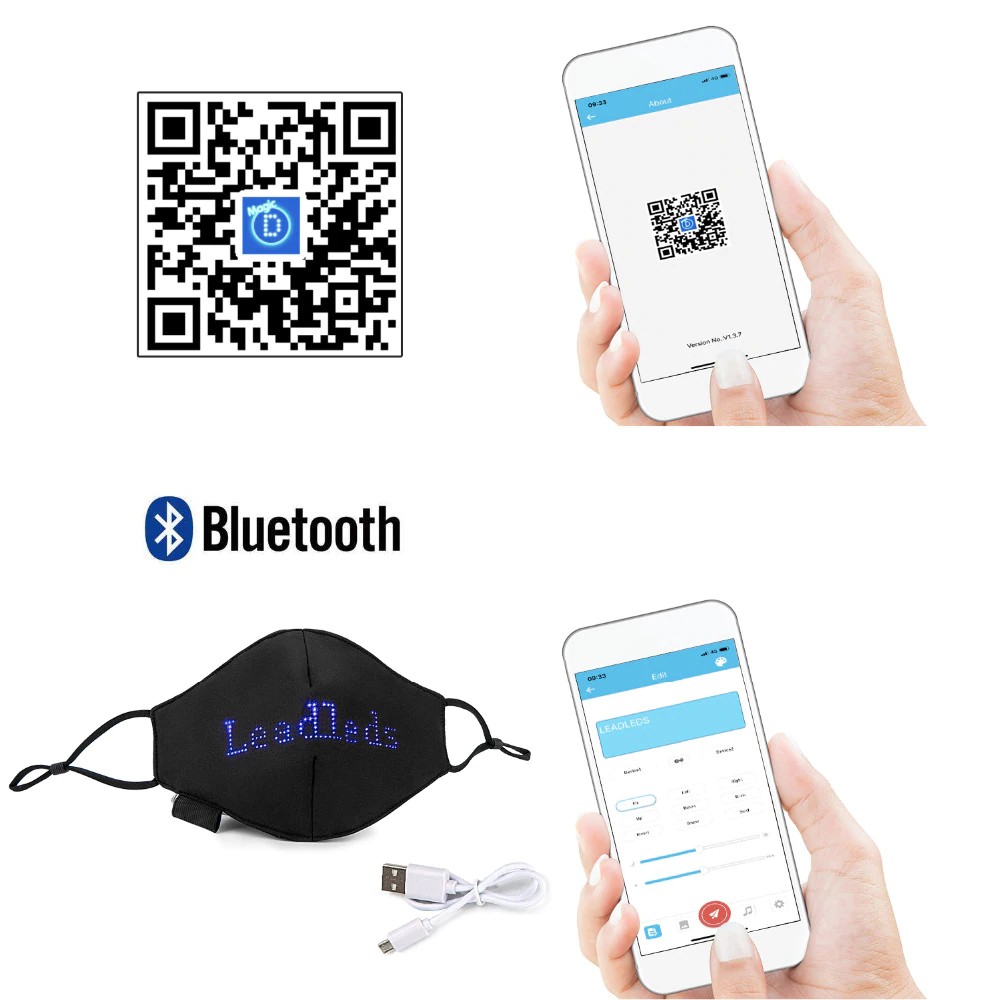 máscara facial programable led a través del teléfono móvil