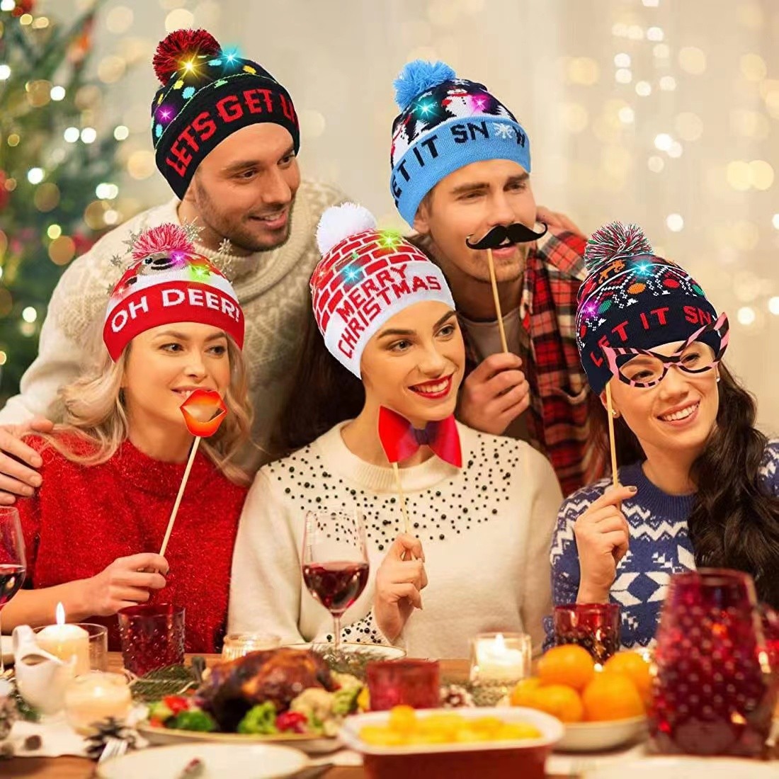 gorra LED para invierno: gorra de hielo de invierno con pompón iluminado