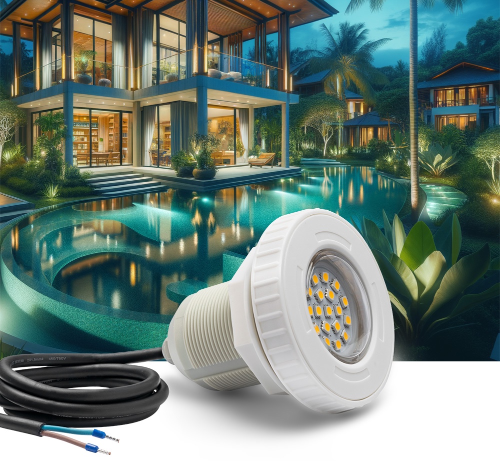 Lámpara LED para iluminar una piscina o estanque (fuente) - LED blanco 3000K blanco cálido