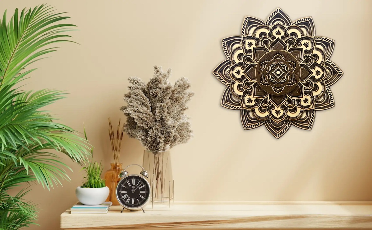 Mandala de madera en la pared 3D - Rosa de madera