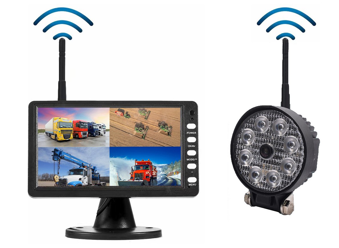 SET de trabajo - Monitor LED TFT WIFI de 7" + cámara WiFi de marcha atrás 120° 720P AHD con 8 luces LED IP68