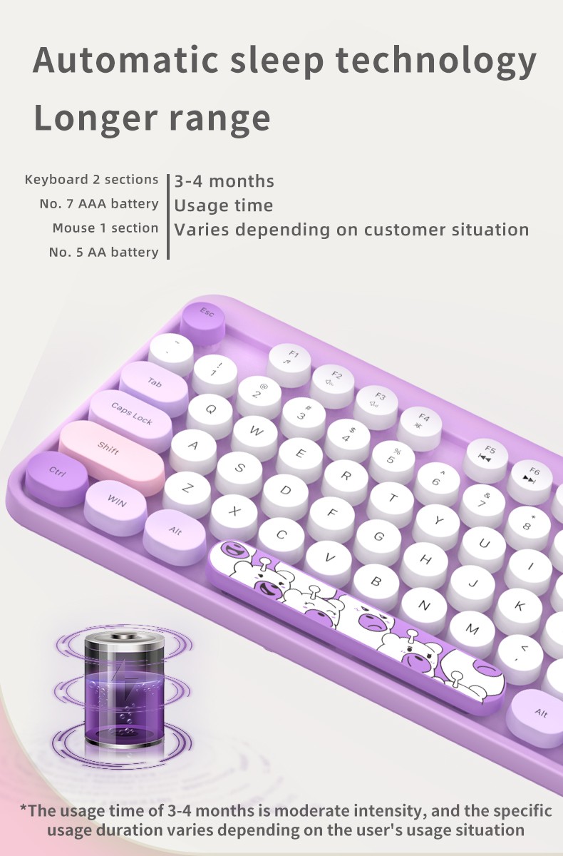 Conjunto de teclado y ratón inalámbricos de estilo morado, moderno y wifi