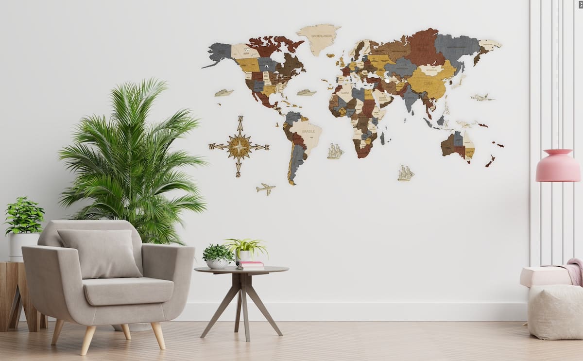 Mapa del mundo de madera de lujo 3D 4D grande en la pared para niños regalos para adultos